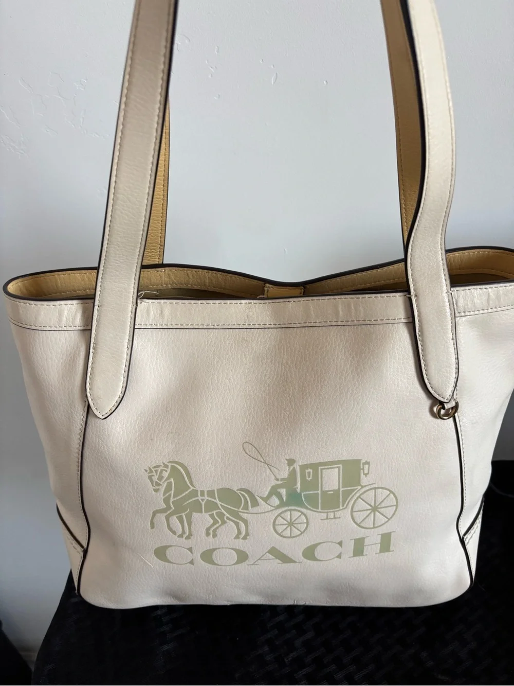 COACH Cream Leather Tote Bag with Signature Logo
